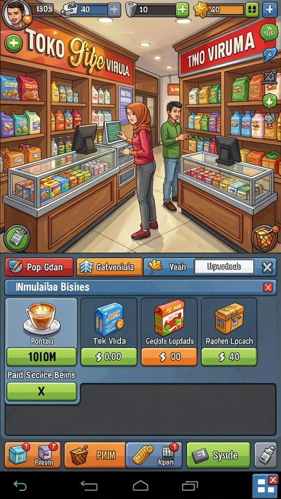Screenshot menampilkan upgrade karakter dan senjata.